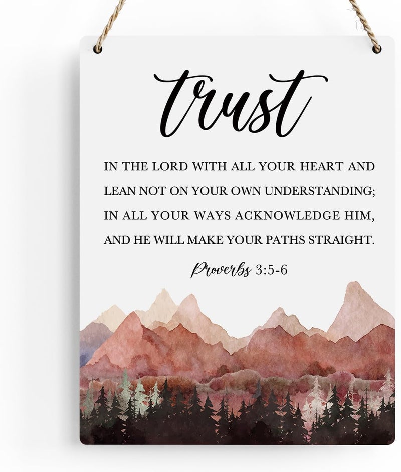 BELLOWDEER Proverbs 3:5-6 Christian Wall Decor Inspirational Decor Christian Gifts Bible Verse Wall Art Scripture Wooden Hanging Sign for Modern Home Office Bathroom Bedroom Wall Art Decoration 8 x 10 Inches - Image 1